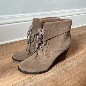 Lucky Brand Suede Wedge Booties - Size 9 Lace Up